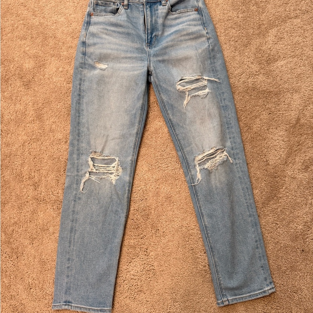 American Eagle Outfitters Light Blue Distressed Straight Leg Jeans